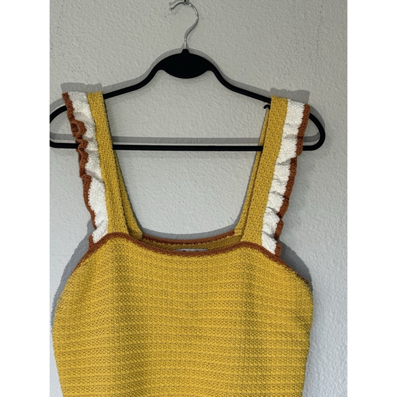 Madewell Ruffle-Strap Knit Sweater Mustard Yellow Boho Tank Size Large - Picture 2 of 7
